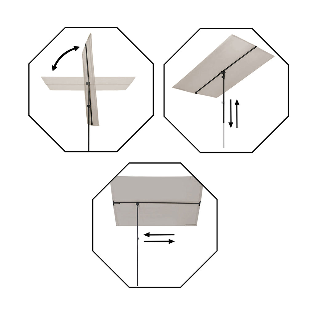 Sombrilla Rectangular Ajustable Protección UV 180x130 cm Beige