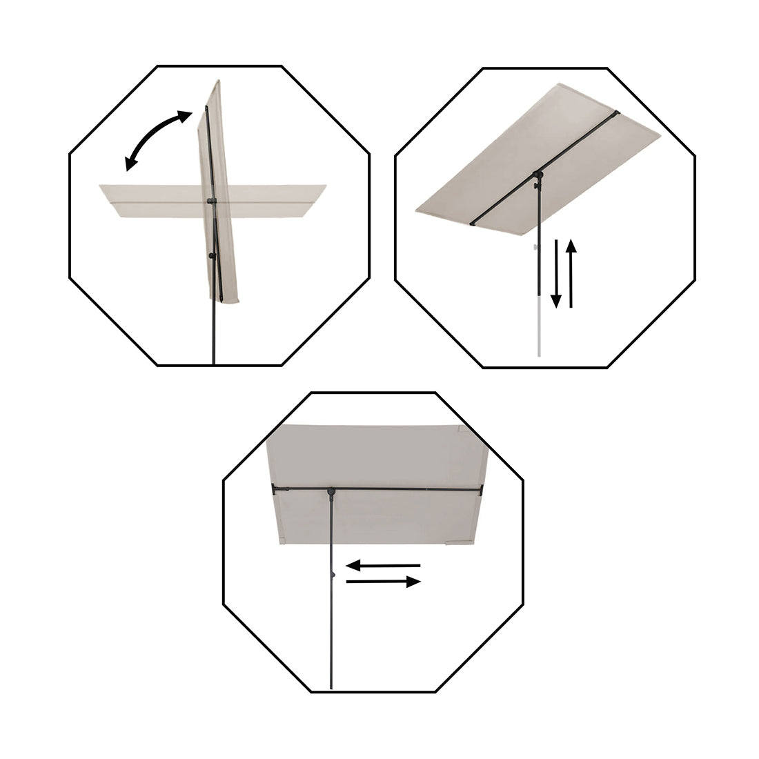 Sombrilla Rectangular Ajustable Protección UV 180x130 cm Beige