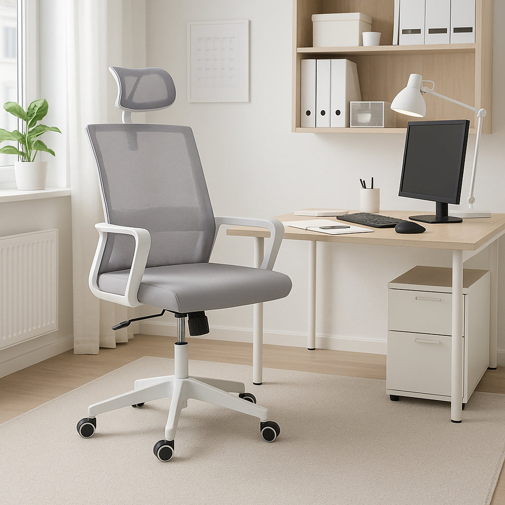 Silla de Oficina 111/120x61 cm Blanco-Gris