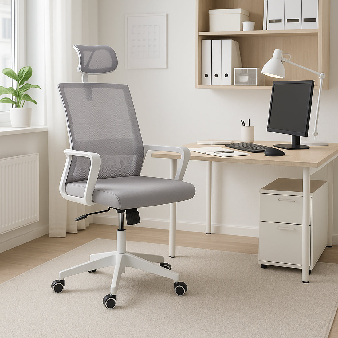 Silla de Oficina 111/120x61 cm Blanco-Gris