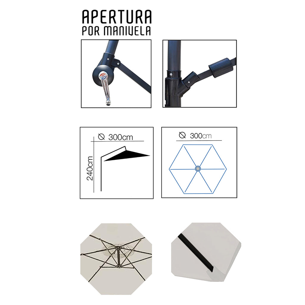 Sombrilla 3M con Base y Forro Anti UV Beige