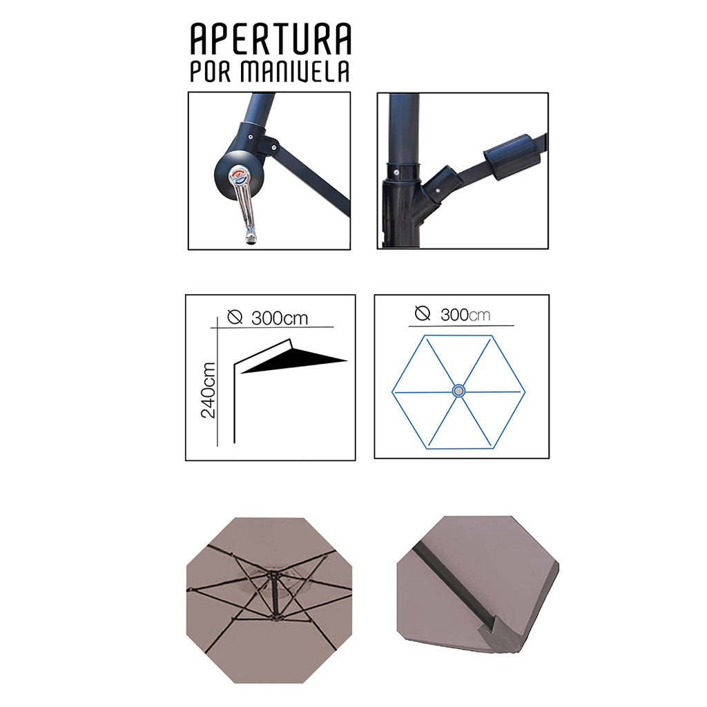 Sombrilla 3M con Base y Forro Anti UV Topo