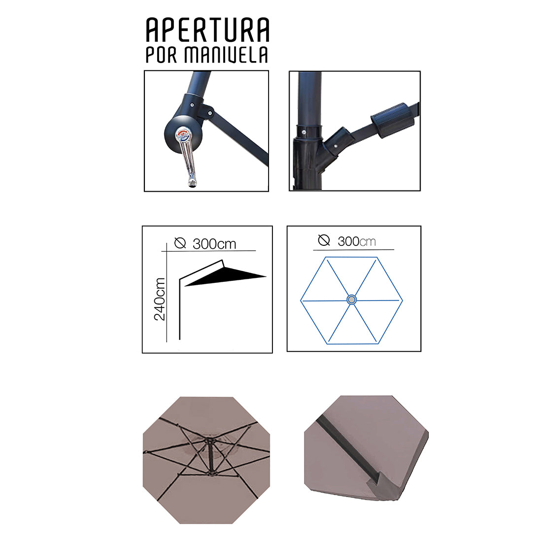 Sombrilla 3M con Base y Forro Anti UV Topo