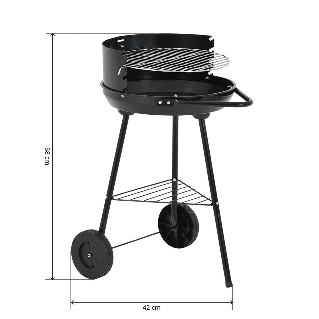 Barbacoa de Carbón con Ruedas y Parrilla Redonda de 42 cm