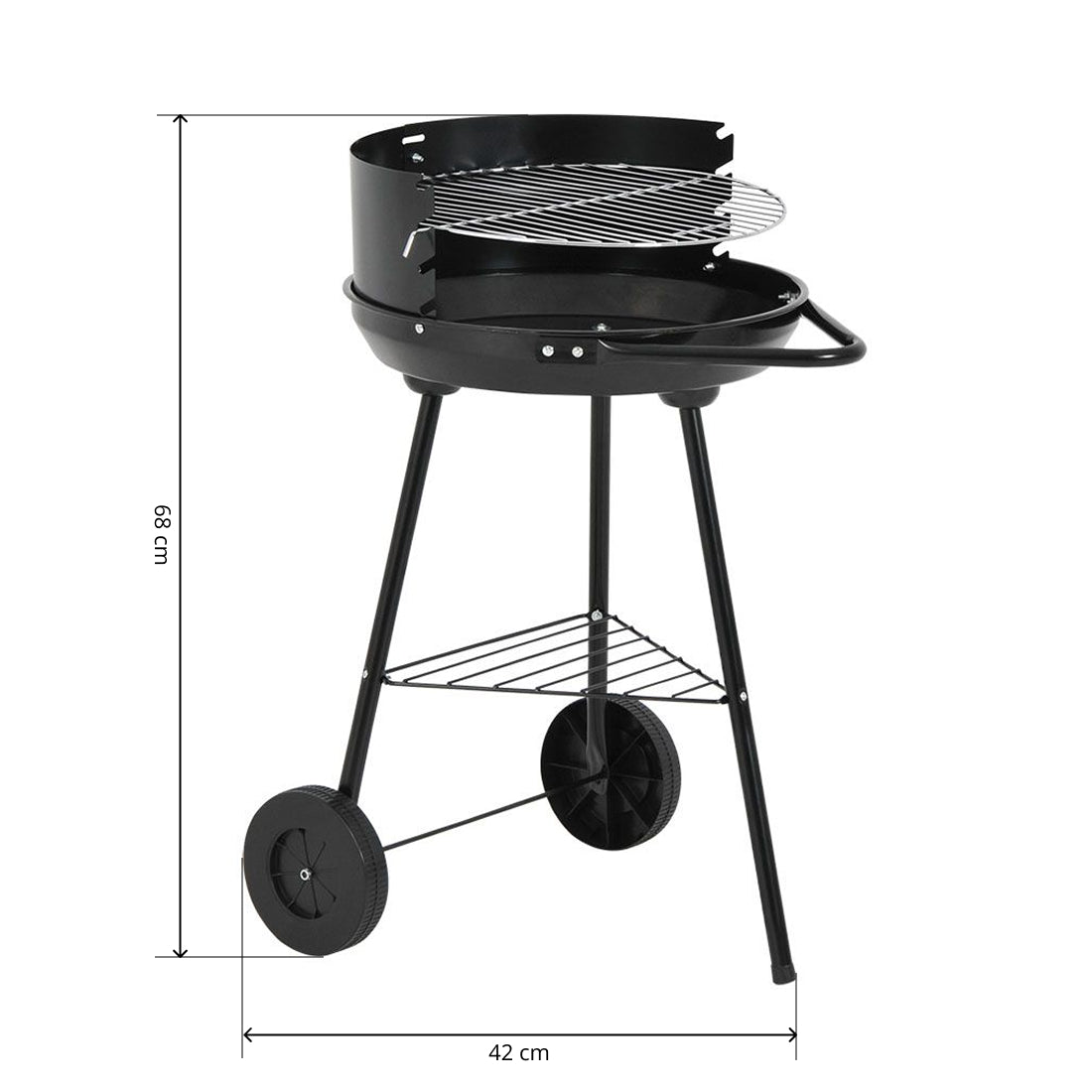 Barbacoa de Carbón con Ruedas y Parrilla Redonda de 42 cm