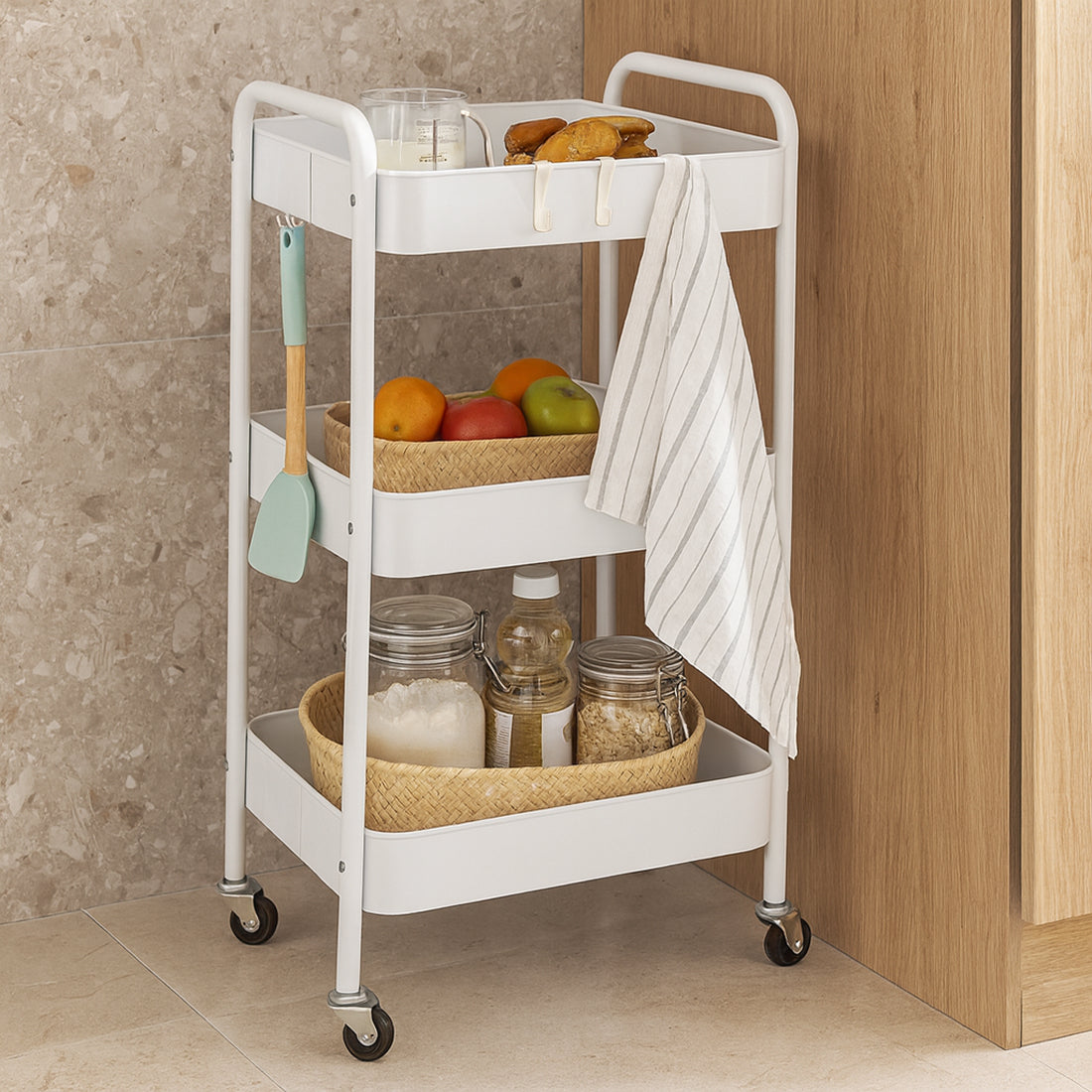 Camarera Auxiliar para Almacenamiento 3 Niveles Blanca