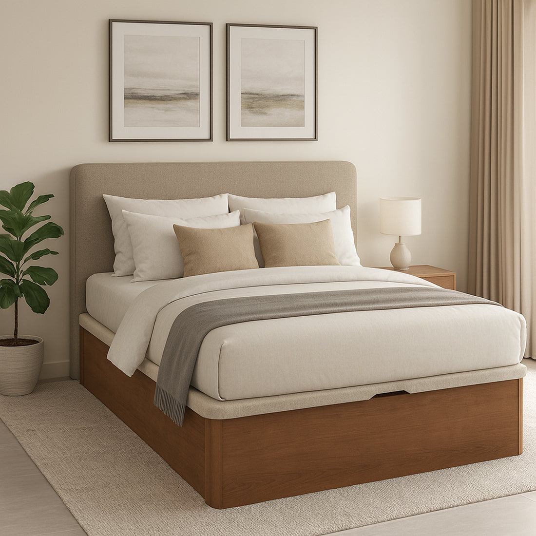 Cama Canapé para Dormitorio con Almacenaje Guadiana Nogal