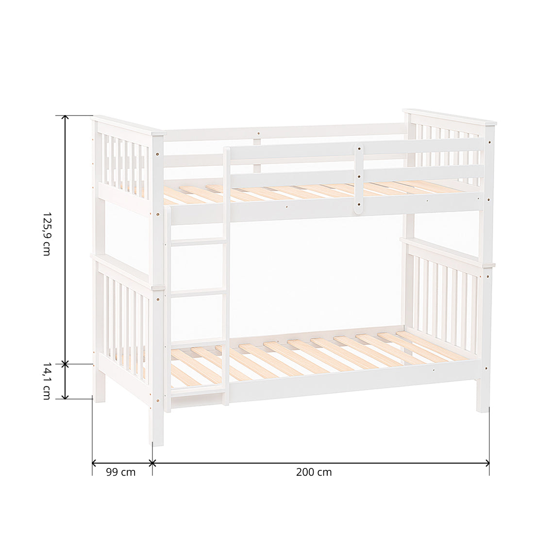 Litera de Madera Maciza con Somier y Escalera Lateral, Camila
