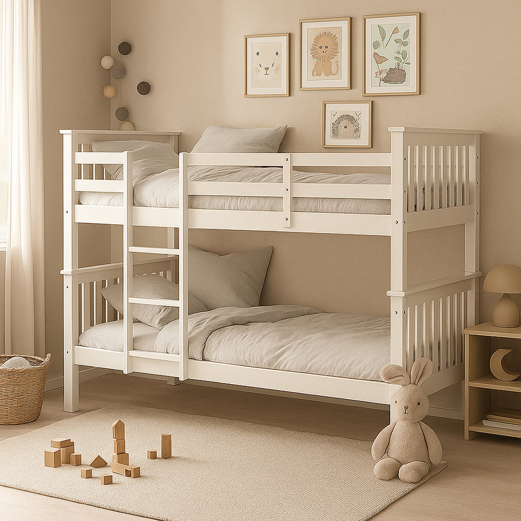 Litera de Madera Maciza con Somier y Escalera Lateral, Camila