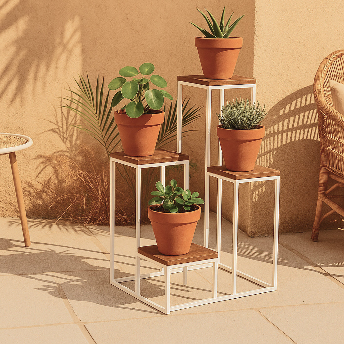 Soporte de Metal para Plantas de 4 Niveles Blanco