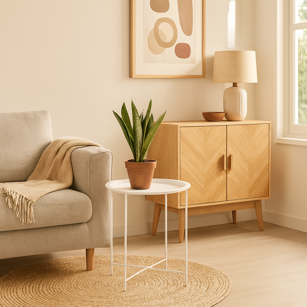 Mesa Auxiliar Plegable Redonda de Metal Blanco