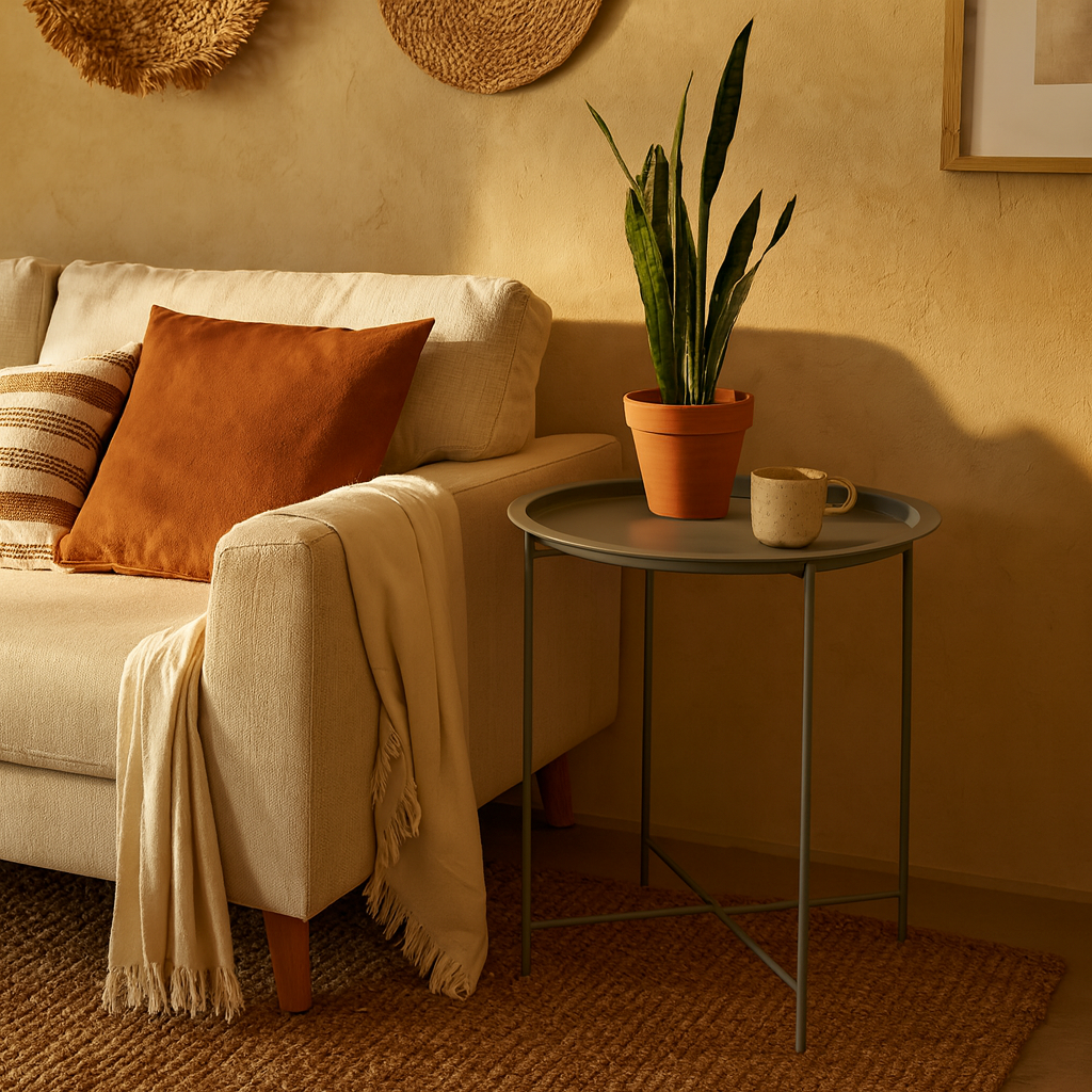 Mesa Auxiliar Plegable Redonda de Metal Gris