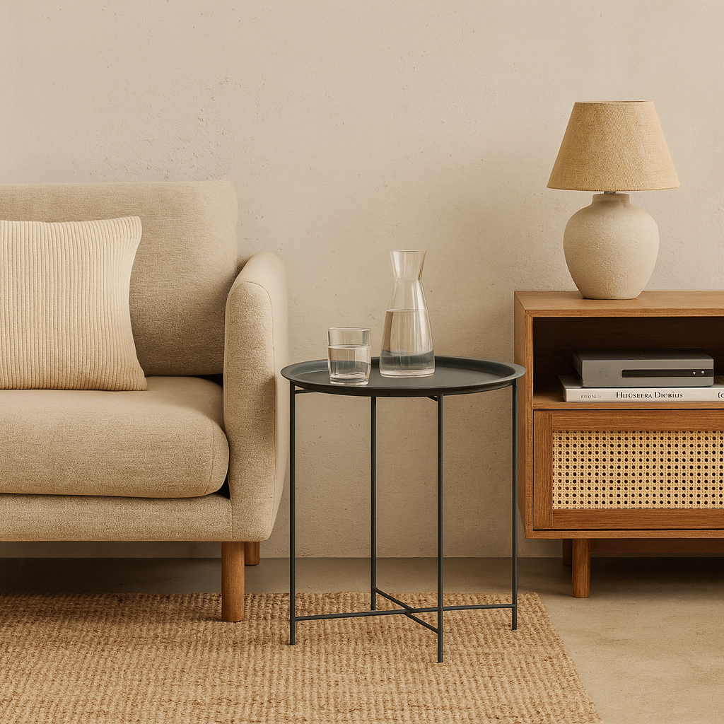 Mesa Auxiliar Plegable Redonda de Metal Negro