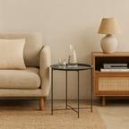 Mesa Auxiliar Plegable Redonda de Metal Negro