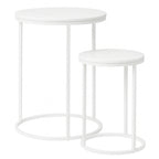 Set 2 Mesas Auxiliares Redondas de Madera y Metal, Blanco