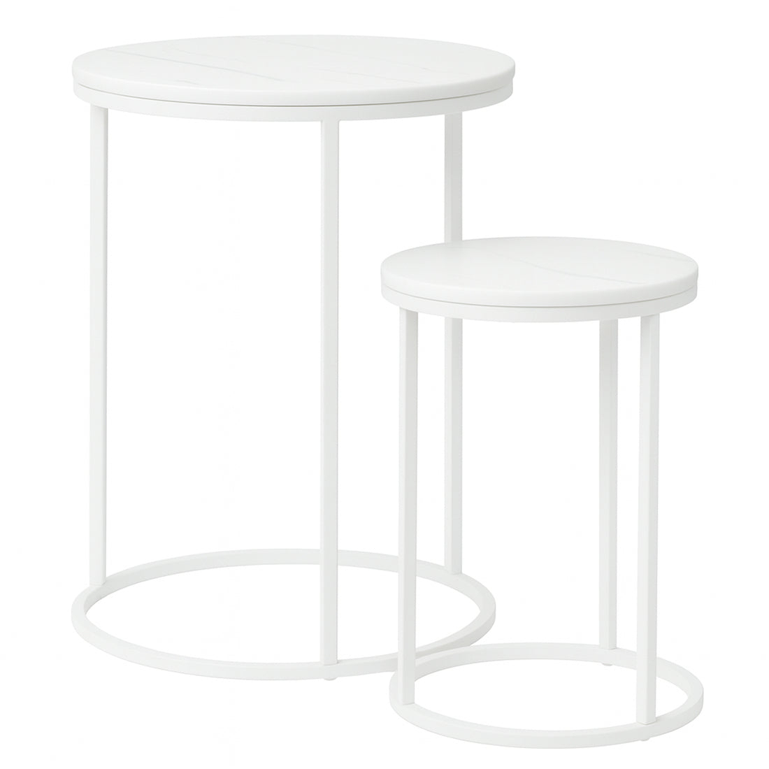 Set 2 Mesas Auxiliares Redondas de Madera y Metal, Blanco