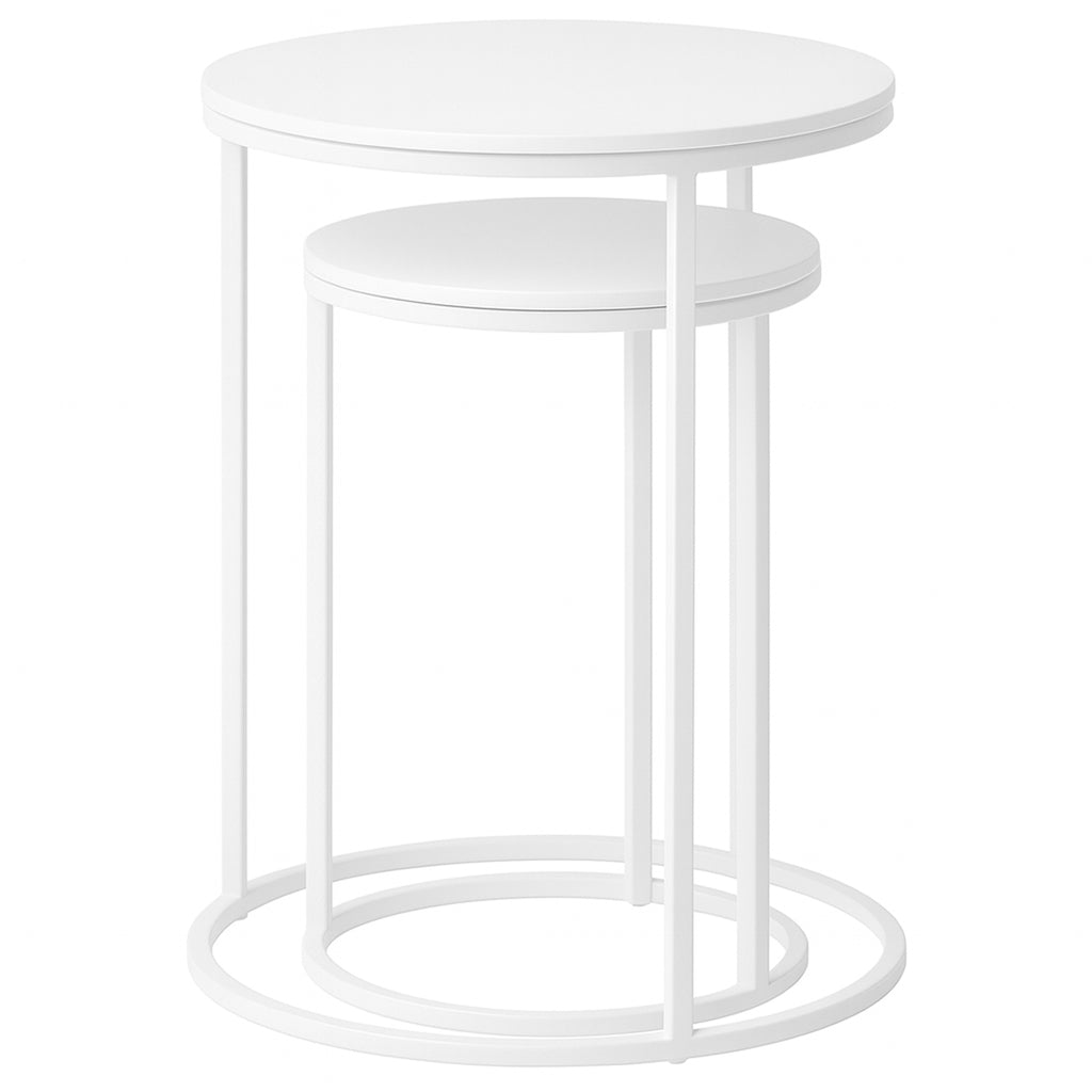 Set 2 Mesas Auxiliares Redondas de Madera y Metal, Blanco