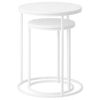 Set 2 Mesas Auxiliares Redondas de Madera y Metal, Blanco