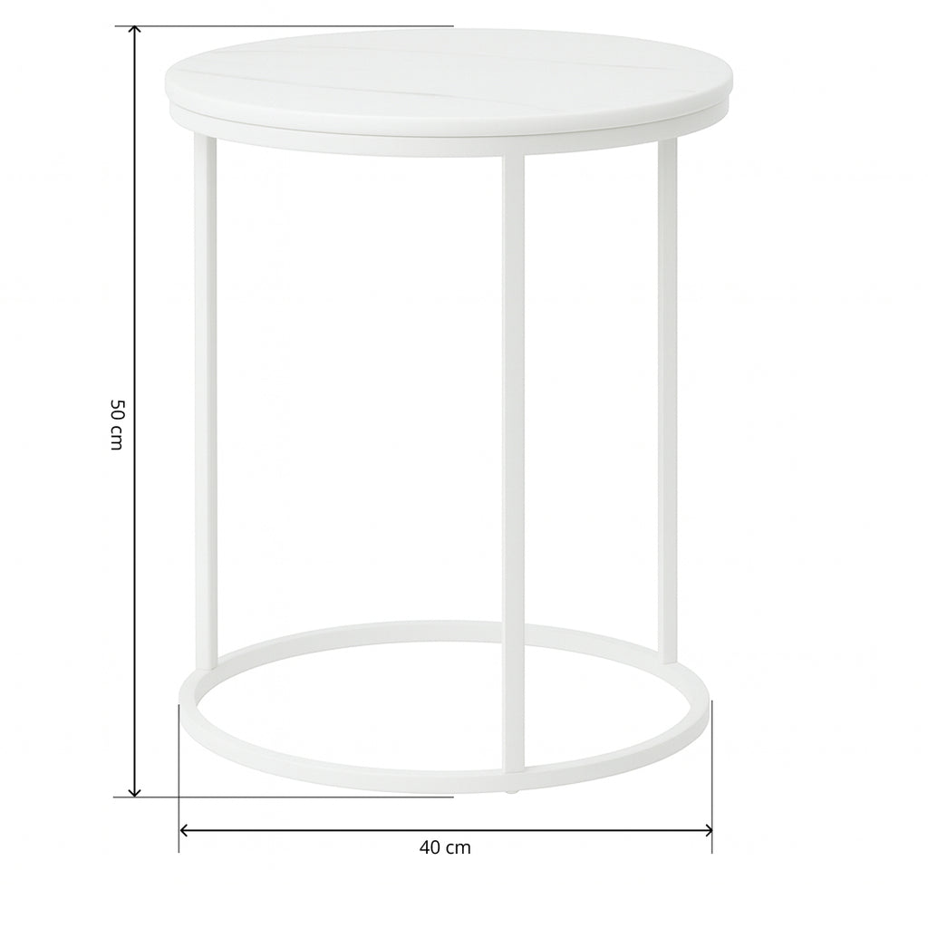 Set 2 Mesas Auxiliares Redondas de Madera y Metal, Blanco