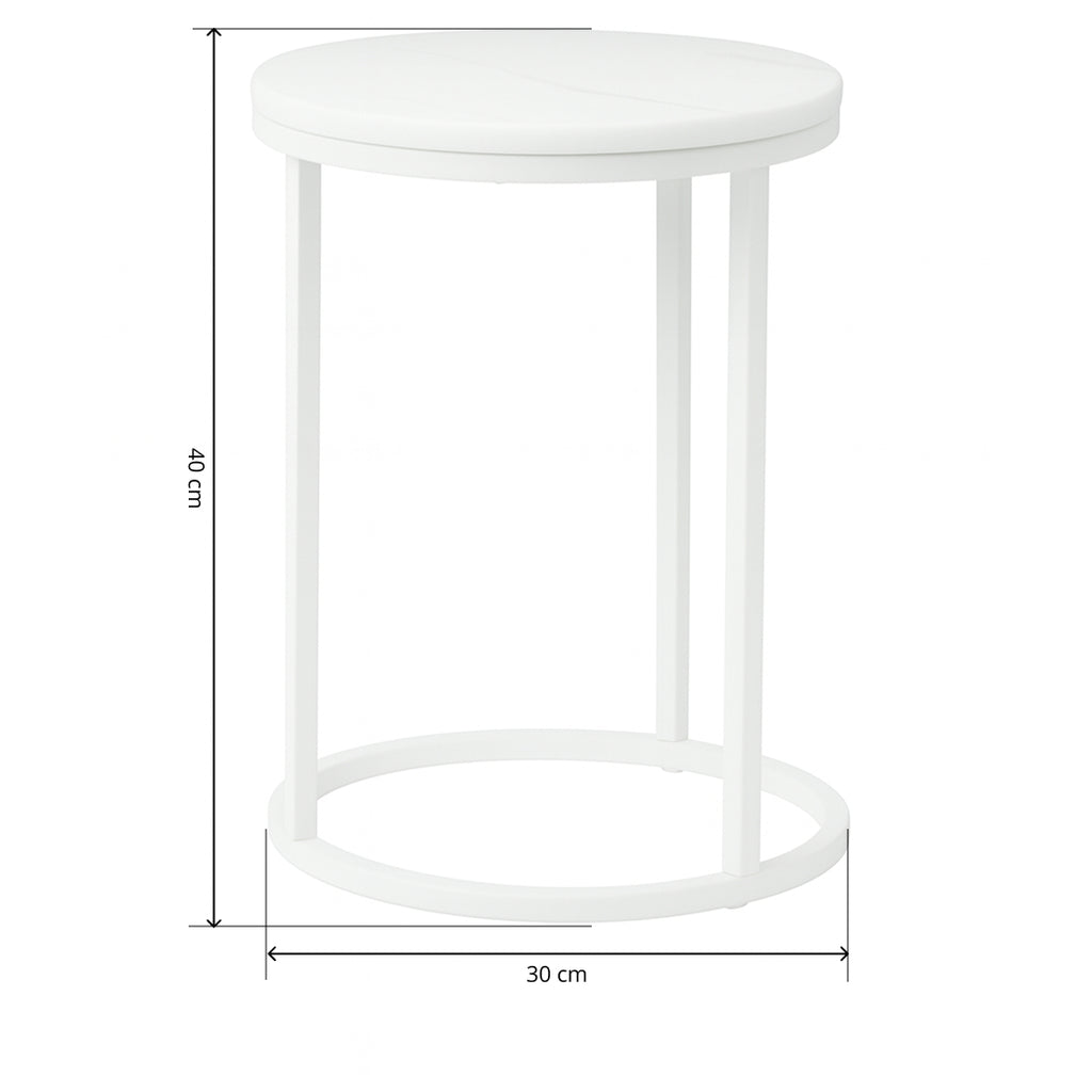 Set 2 Mesas Auxiliares Redondas de Madera y Metal, Blanco