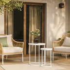 Set 2 Mesas Auxiliares Redondas de Madera y Metal, Blanco