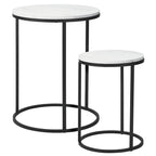 Set 2 Mesas Auxiliares Redondas de Madera y Metal, Mármol