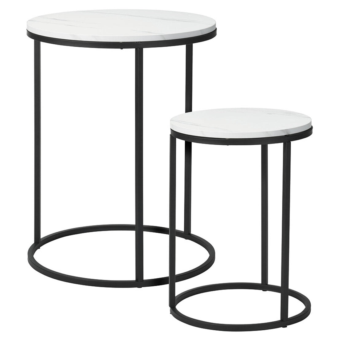 Set 2 Mesas Auxiliares Redondas de Madera y Metal, Mármol