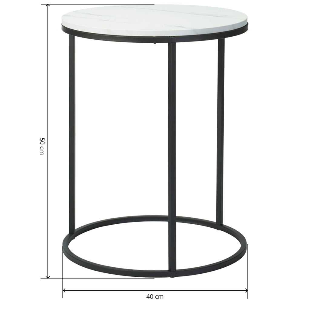 Set 2 Mesas Auxiliares Redondas de Madera y Metal, Mármol