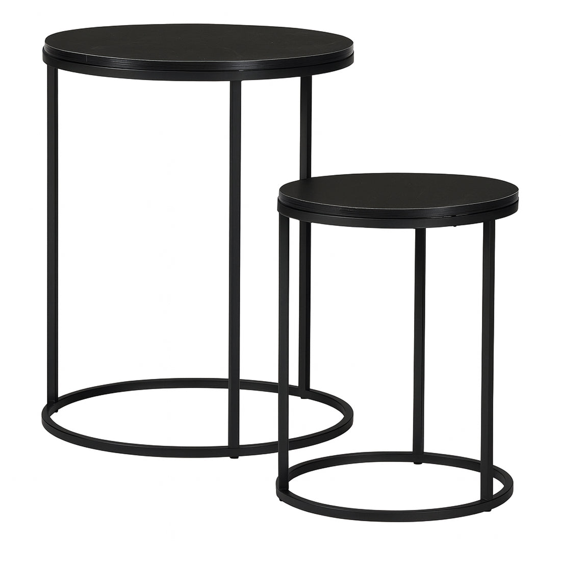 Set 2 Mesas Auxiliares Redondas de Madera y Metal, Negro