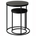 Set 2 Mesas Auxiliares Redondas de Madera y Metal, Negro