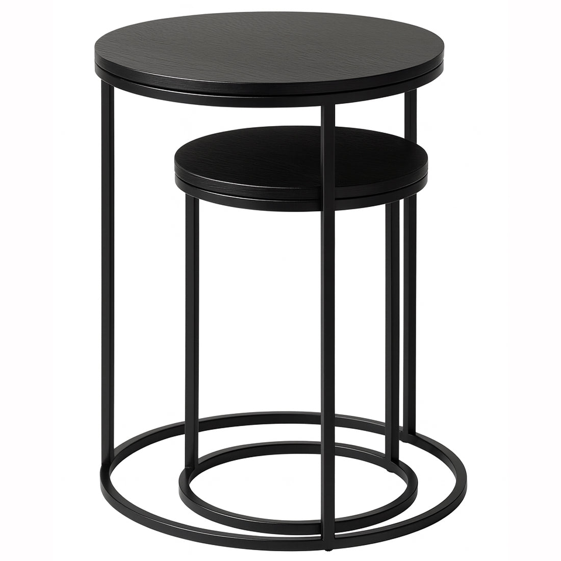 Set 2 Mesas Auxiliares Redondas de Madera y Metal, Negro