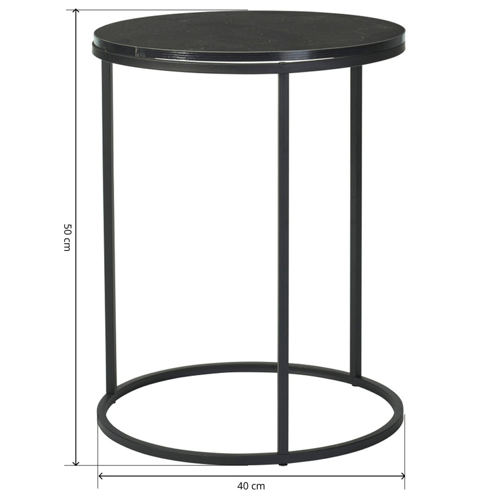 Set 2 Mesas Auxiliares Redondas de Madera y Metal, Negro