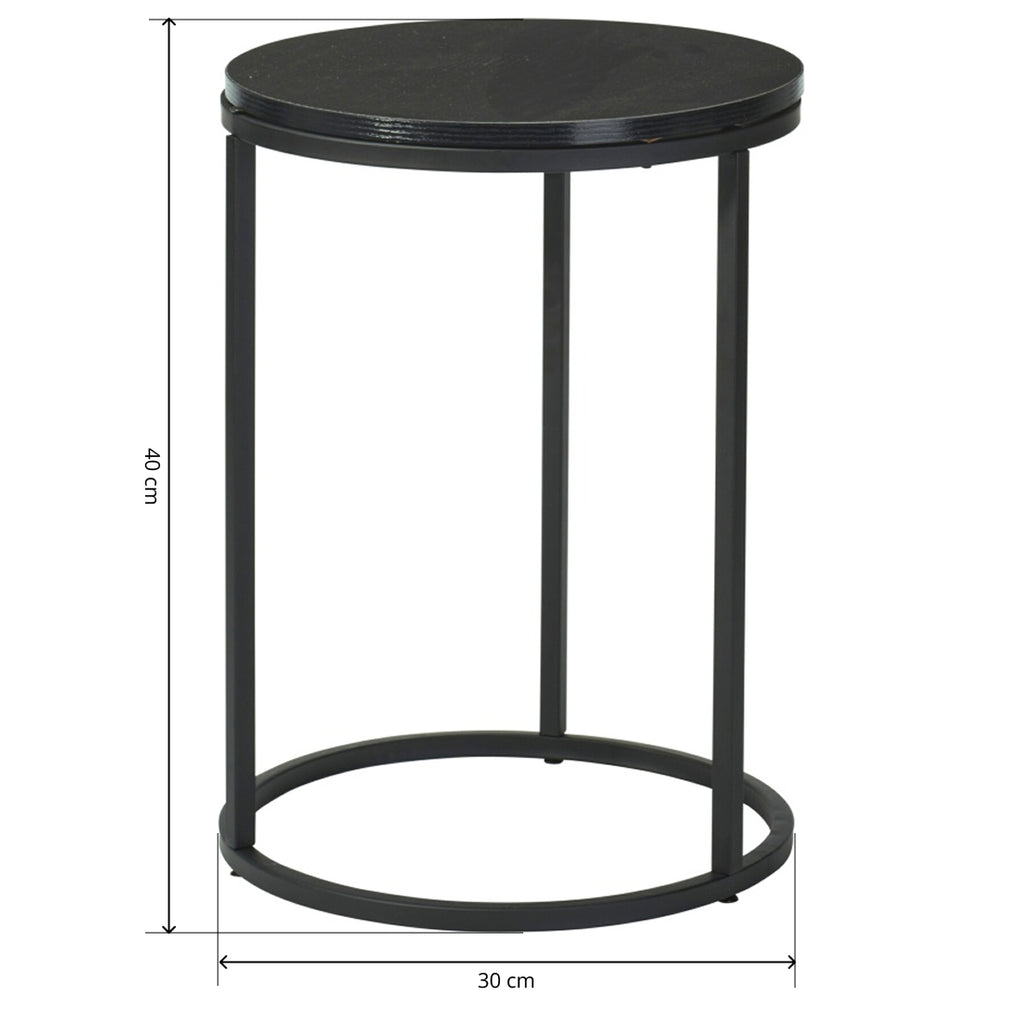 Set 2 Mesas Auxiliares Redondas de Madera y Metal, Negro
