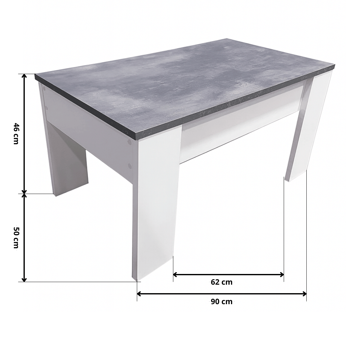 Mesa de Centro Elevable Gala Blanco Cemento 46x90x50 cm