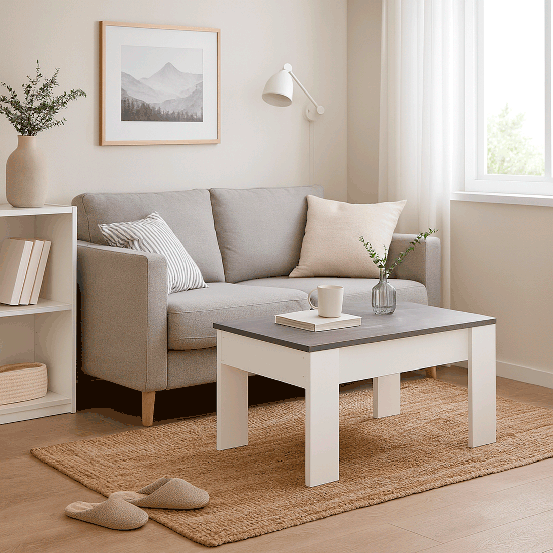 Mesa de Centro Elevable Gala Blanco Cemento 46x90x50 cm