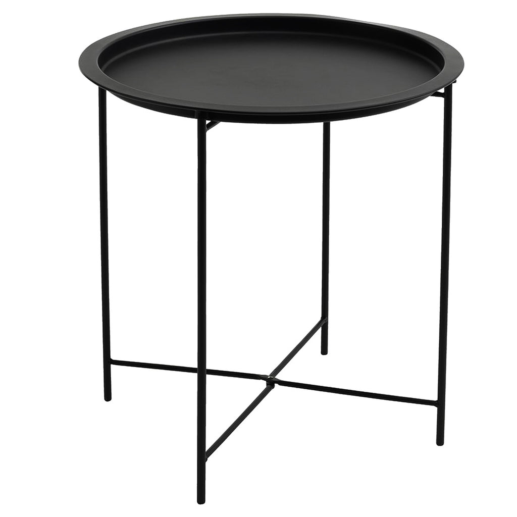 Mesa Auxiliar Plegable Redonda de Metal Negro