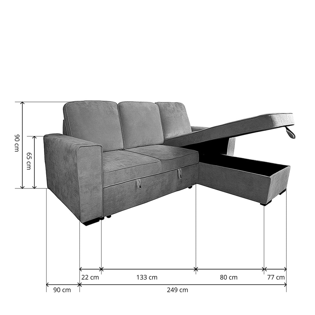 Sofá Chaise Longue Convertible con Arcón Nepal Gris