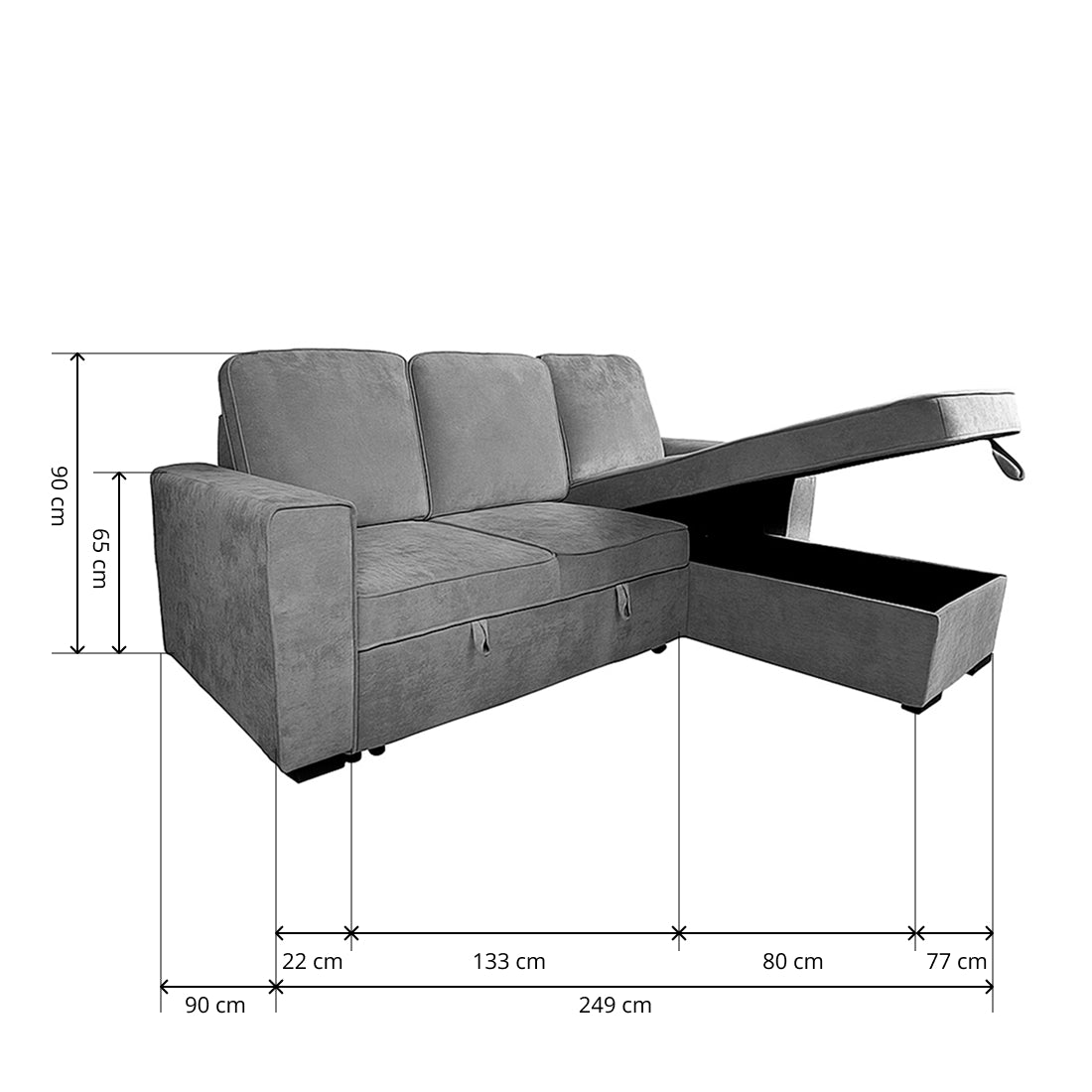 Sofá Chaise Longue Convertible con Arcón Nepal Gris