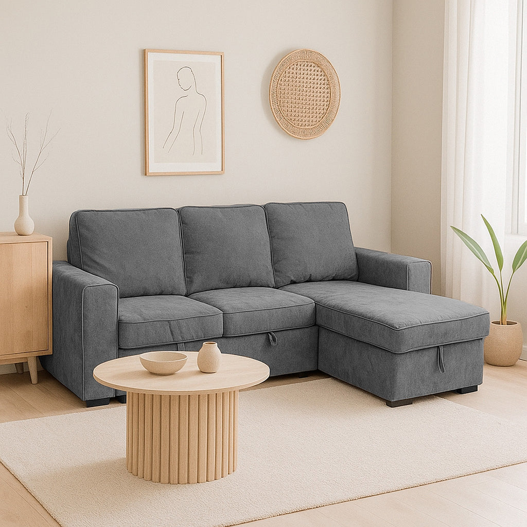 Sofá Chaise Longue Convertible con Arcón Nepal Gris