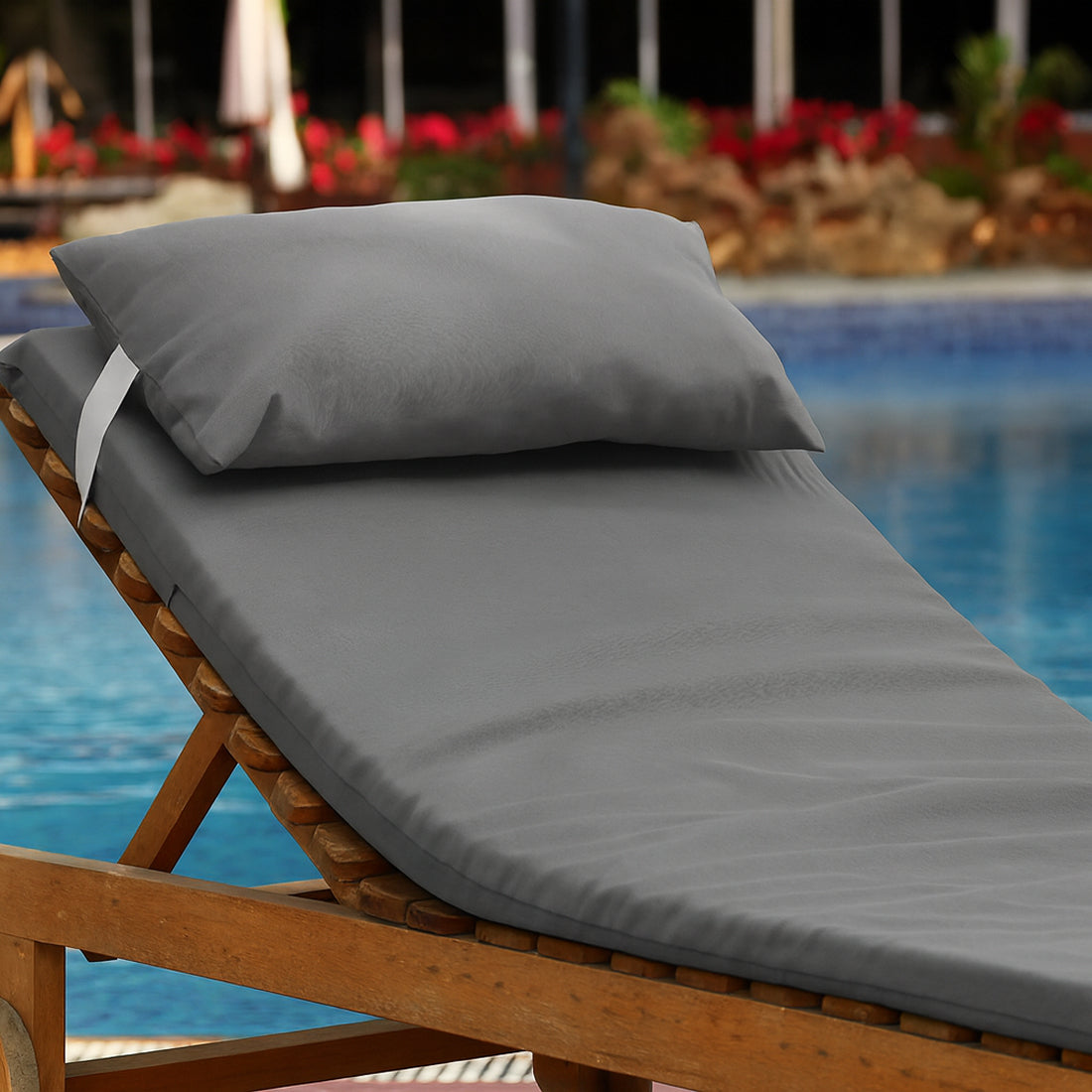 Colchón Tumbona con Cojín Desenfundable Gris 180x60 cm