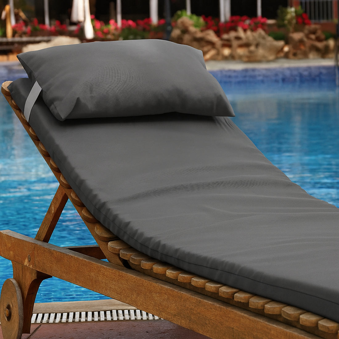 Colchón Tumbona con Cojín Desenfundable Gris Oscuro 180x60 cm