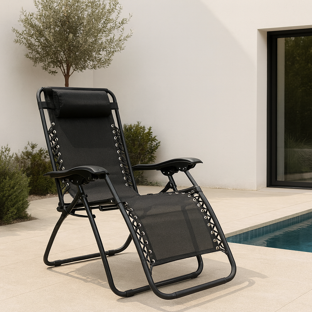 Tumbona de Cuerdas Plegable y Reclinable  112x65x84 cm, Negro