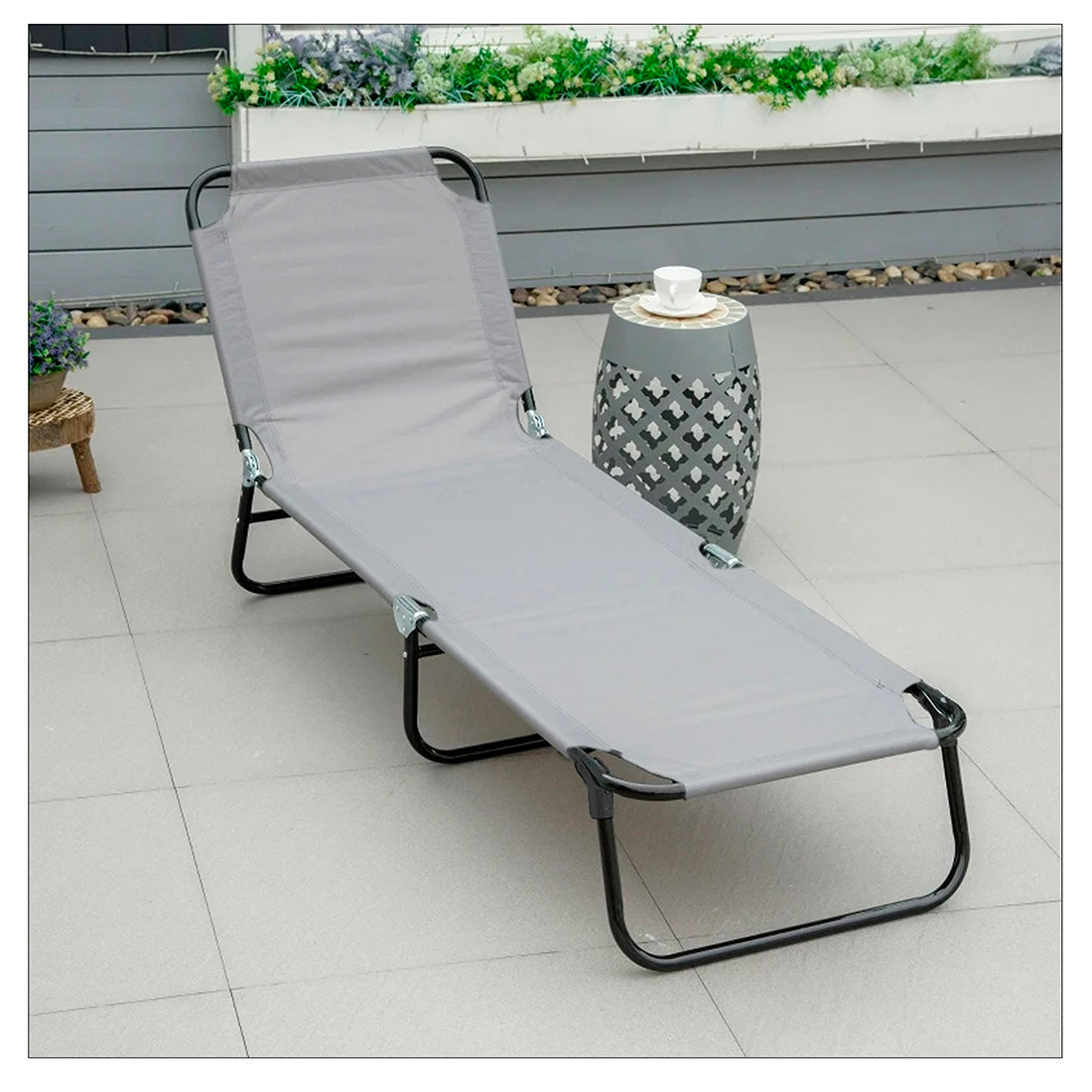 Tumbona Plegable y Reclinable en 5 Posiciones, Gris Claro