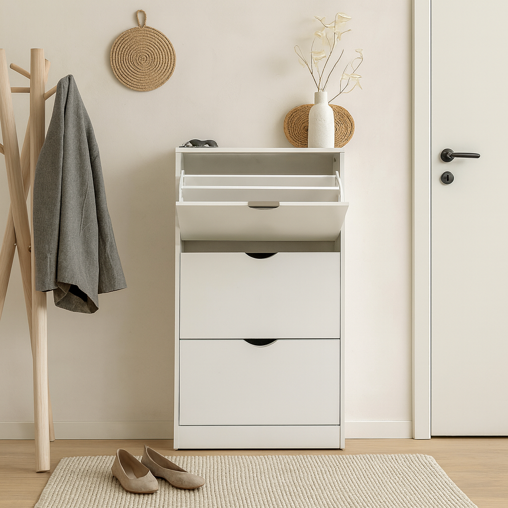 Zapatero de Madera con 3 Niveles Blanco