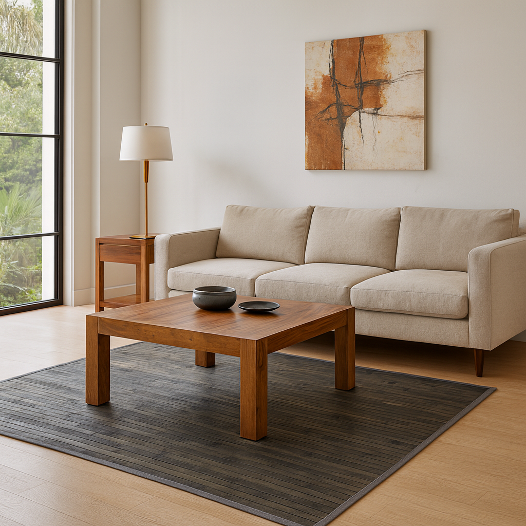 Alfombra de Bambú Natural Antideslizante Gris Oscuro