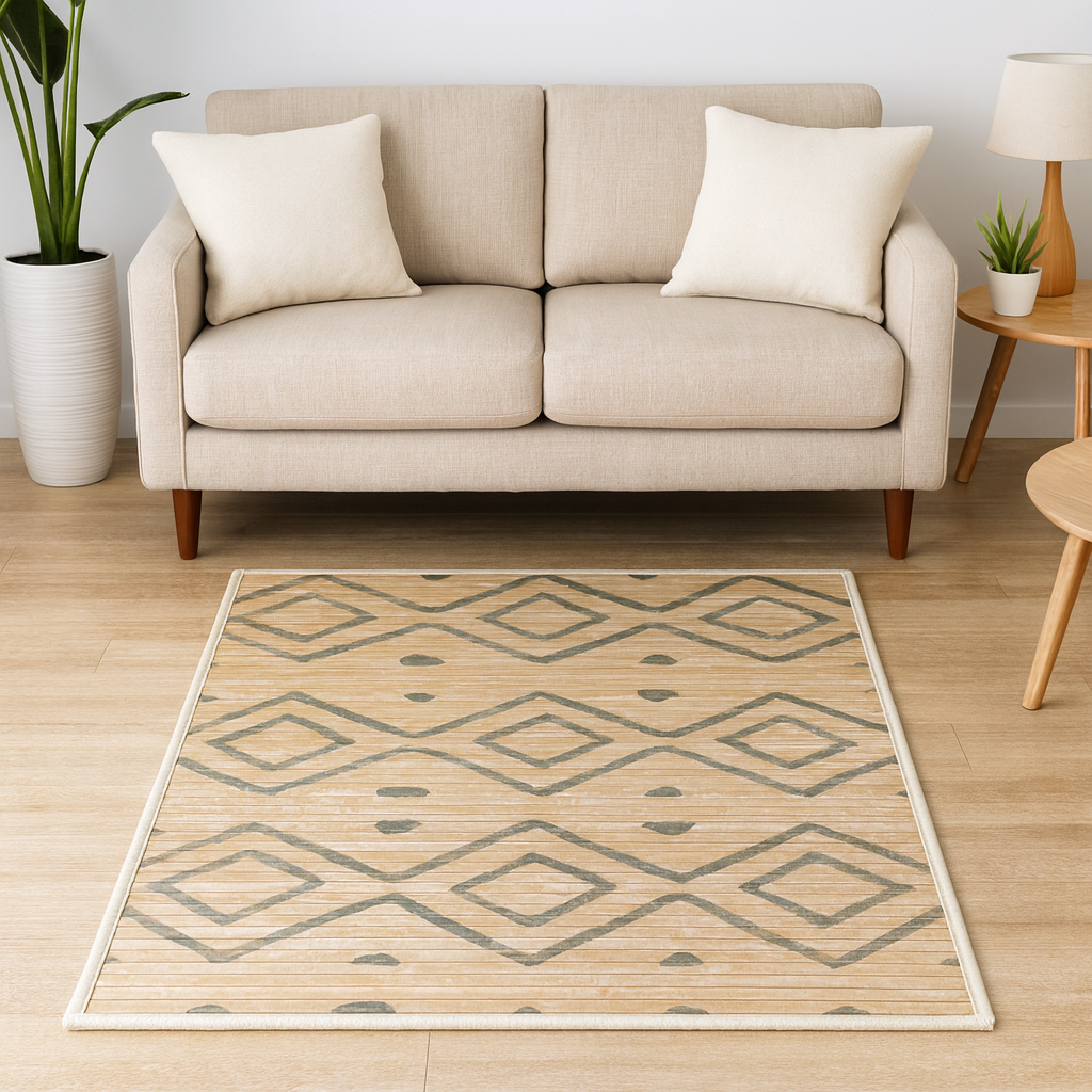 Alfombra de Bambú Natural Antideslizante Rombos