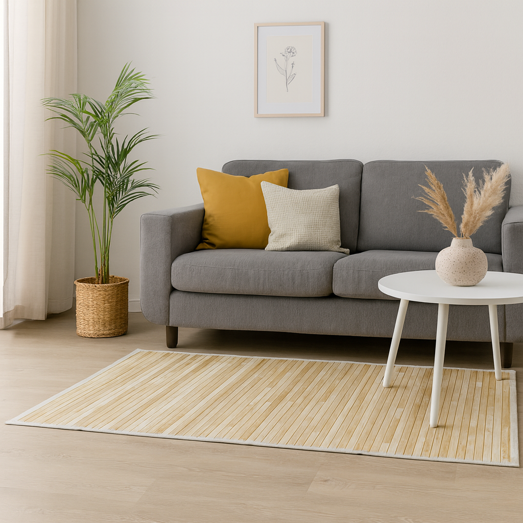 Alfombra de Bambú Natural Antideslizante Blanco Natural