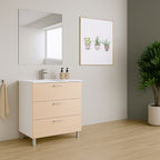 Mueble de Baño Completo con Lavabo, Grifo y Espejo, Roble