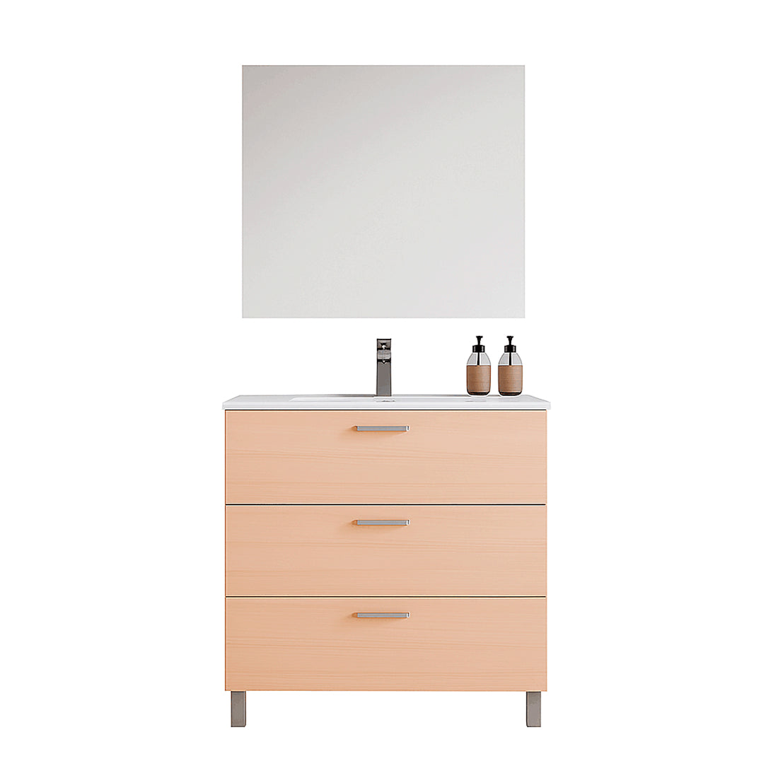 Mueble de Baño Completo con Lavabo, Grifo y Espejo, Roble