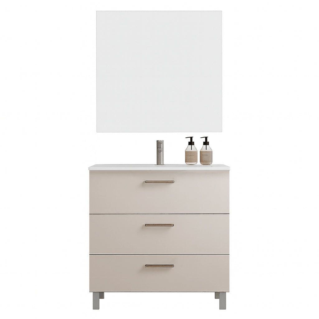 Mueble de Baño Completo con Lavabo, Grifo y Espejo, Blanco